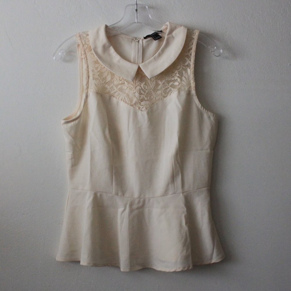 Forever 21 Cream Lace Dainty Sleeveless Peplum Blouse Shirt